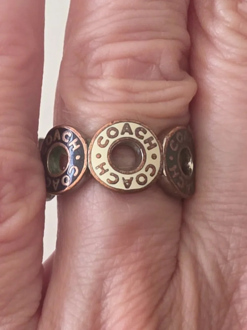 Coach Silver Enamel Circle Ring 5.5